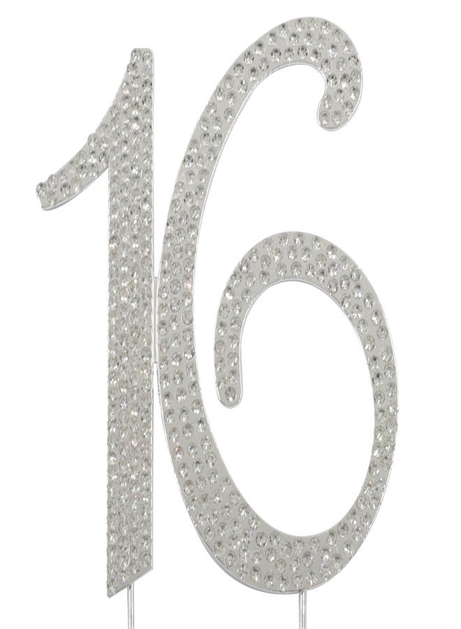Verkelly Silver Elegant 16 Cake Topper - Bling Rhinestone Decoration for 16th Birthday and Anniversary Celebrations - Image 2